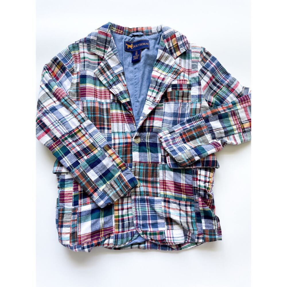 Boy's Jack Thomas Preppy Patchwork Plaid Cotton Blazer Size 6